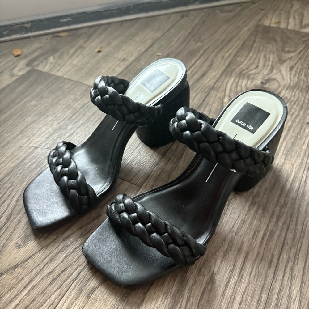 Dolce Vita Black Block Heels with  Braided Straps